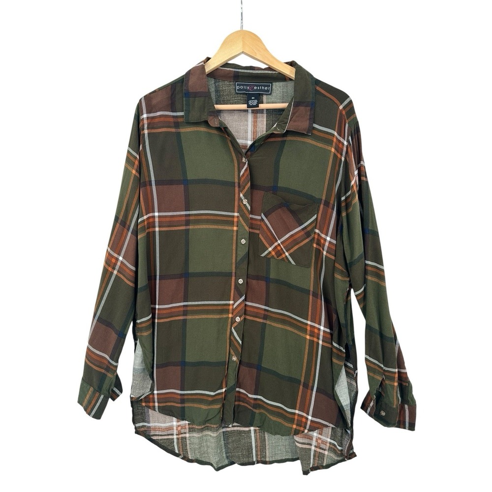 Polly & Esther Green and Brown Plaid Button Down Shirt